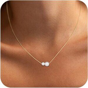 🆕 Women Gold Pearl Pendant Necklace 14K Simple Trendy Sterling Chain Jewelry